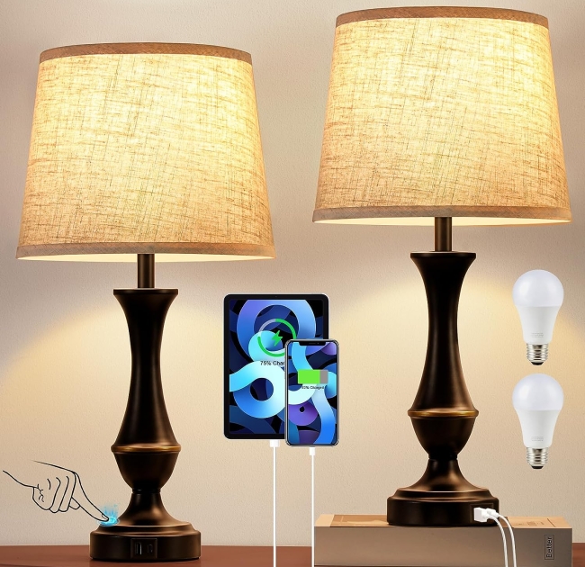 2pk Touch Lamps w/ USB