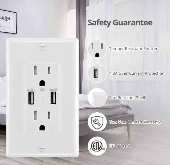4.8A USB Wall Outlet 